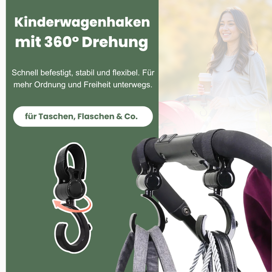 Kinderwagenhaken mit 360° Drehung – Mehr Freiheit & Ordnung unterwegs